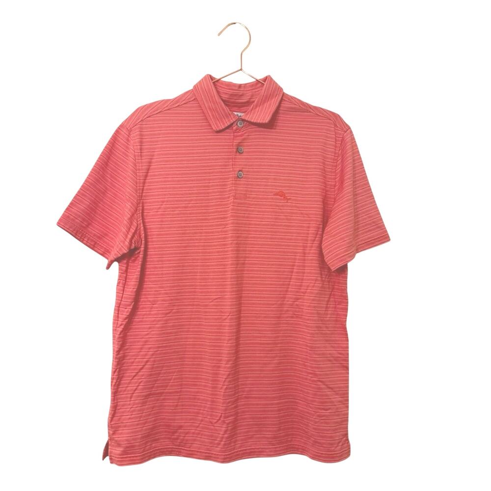 Tommy Bahama Men's coral Striped Polo Shirt size medium